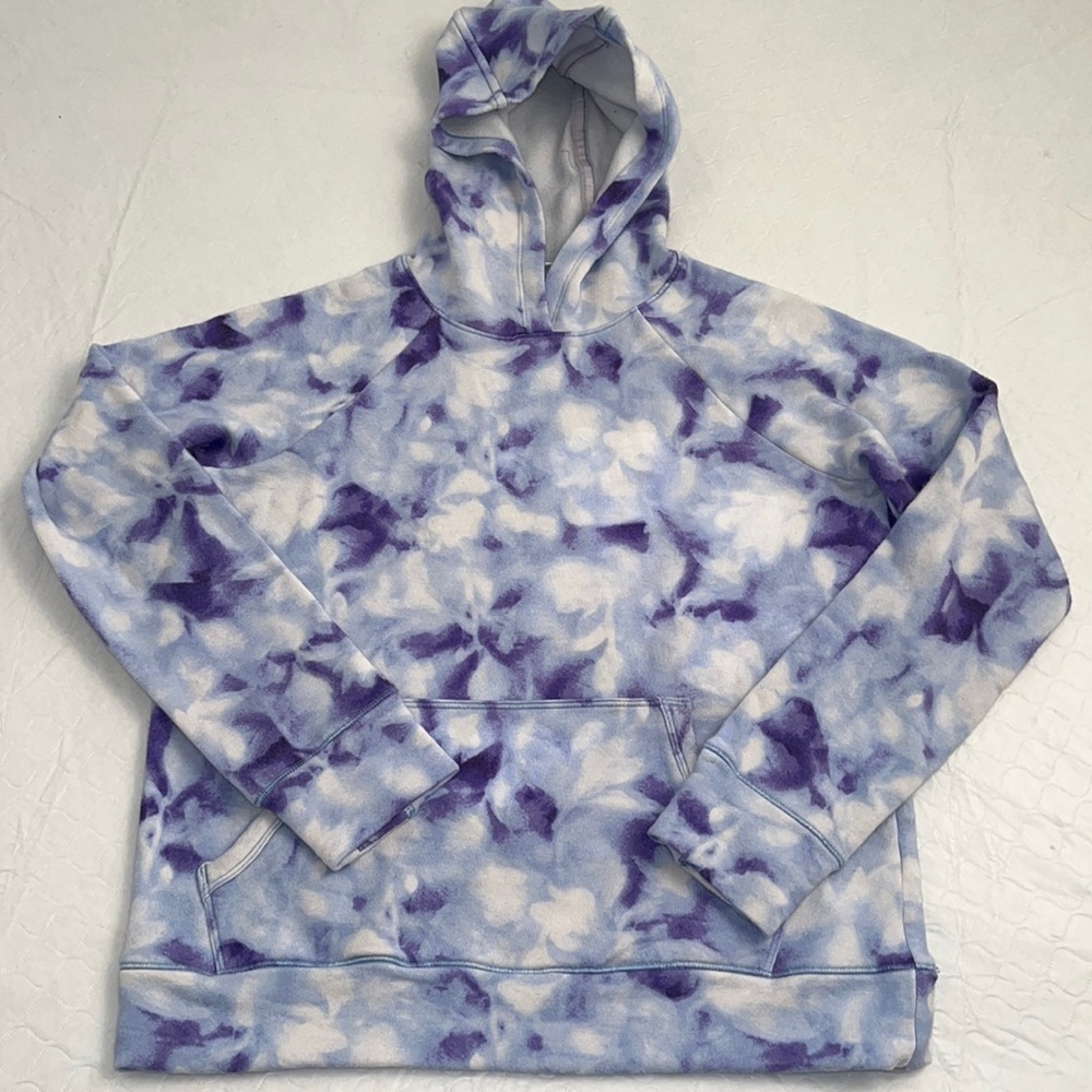 Athleta Girl In Your Element soft blue and purple tie dye hoodie